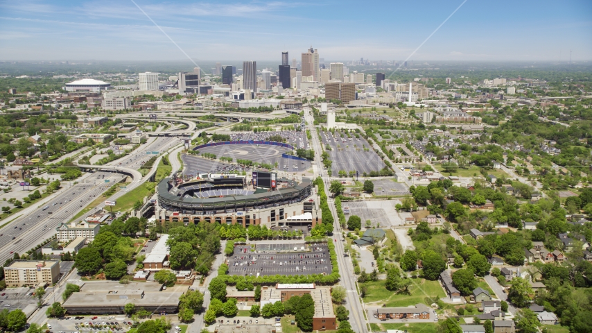Turner Field and Downtown Atlanta skyline in the distance, Georgia Aerial Stock Photo AX36_032.0000294F | Axiom Images