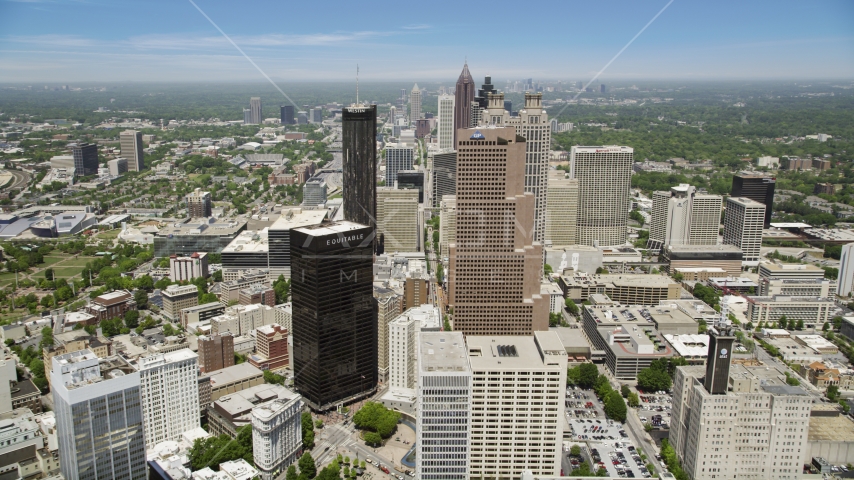 Downtown skyscrapers on a sunny day,  Atlanta, Georgia Aerial Stock Photo AX36_038.0000044F | Axiom Images