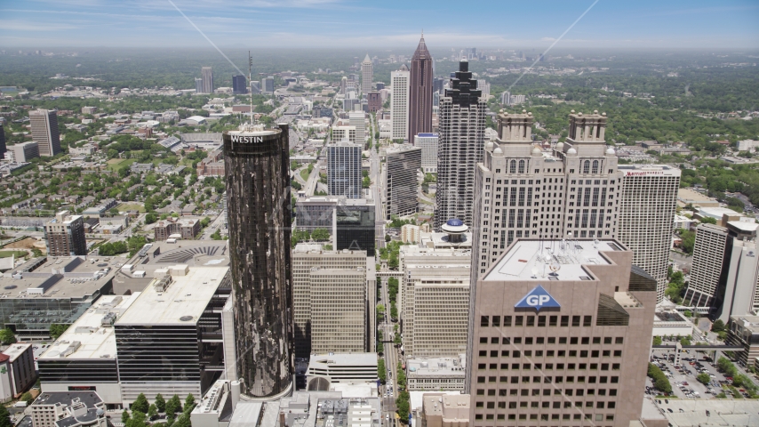 Downtown skyscrapers and office buildings, Atlanta, Georgia Aerial Stock Photo AX36_039.0000020F | Axiom Images