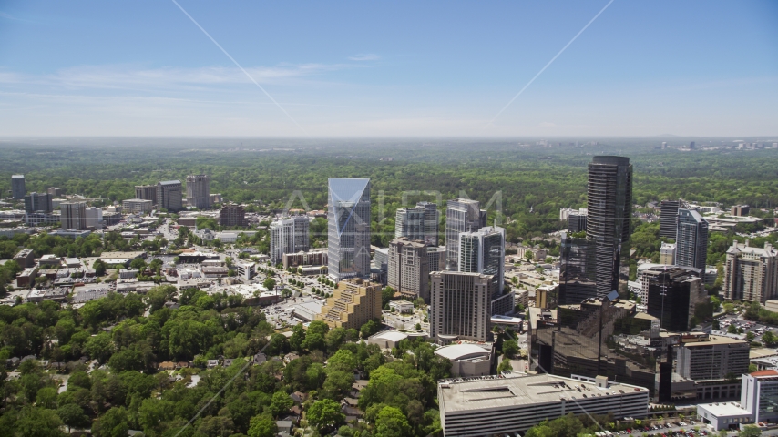 Skyscrapers and high-rises among trees, Buckhead, Georgia Aerial Stock Photo AX36_065.0000226F | Axiom Images