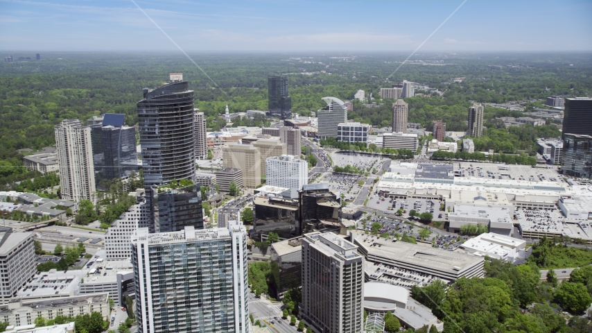 Skyscrapers and office buildings near a shopping center, Buckhead, Georgia Aerial Stock Photo AX36_069.0000188F | Axiom Images