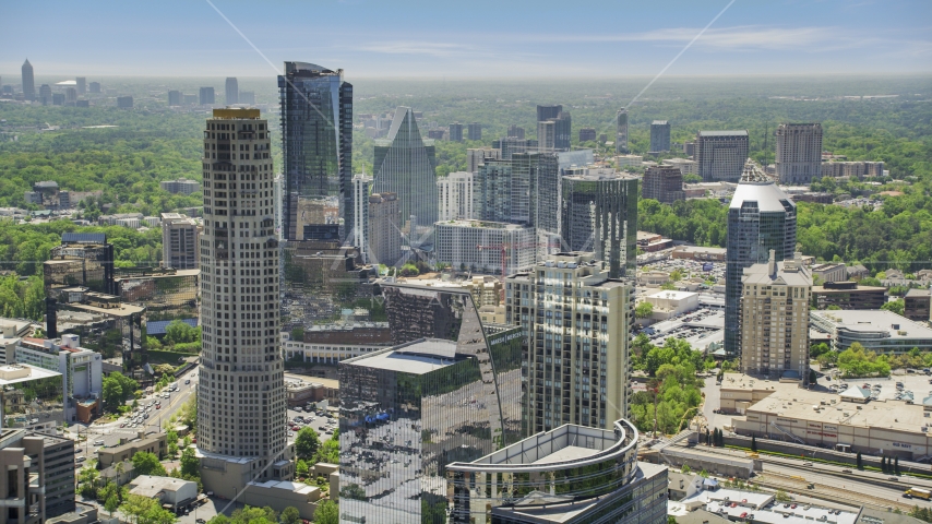 Skyscrapers and high-rises with hazy skies, Buckhead, Georgia Aerial Stock Photo AX36_074.0000189F | Axiom Images