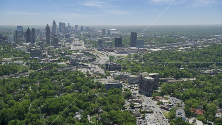 Peachtree Road toward Midtown skyline; Atlanta, Georgia Aerial Stock Photo AX36_084.0000062F | Axiom Images