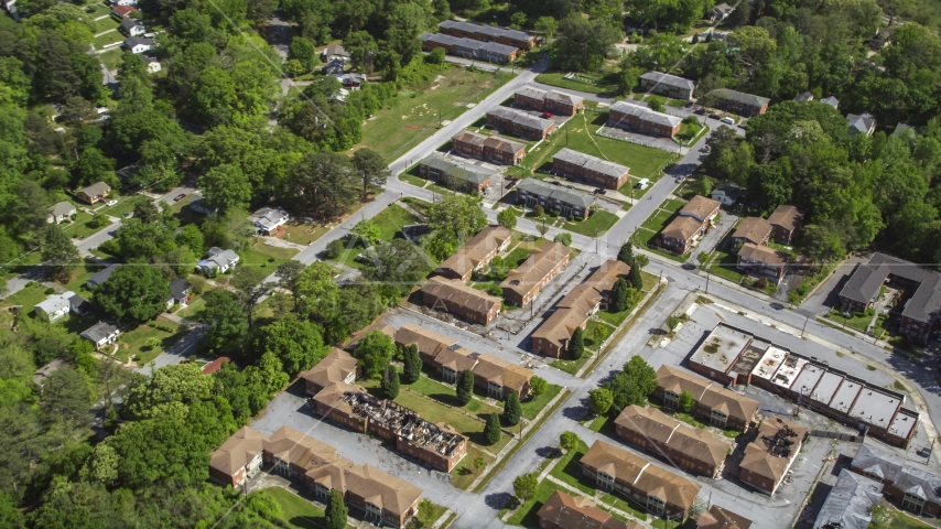 Abandoned residential buildings near Lincoln Cemetery, West Atlanta, Georgia Aerial Stock Photo AX37_003.0000043F | Axiom Images