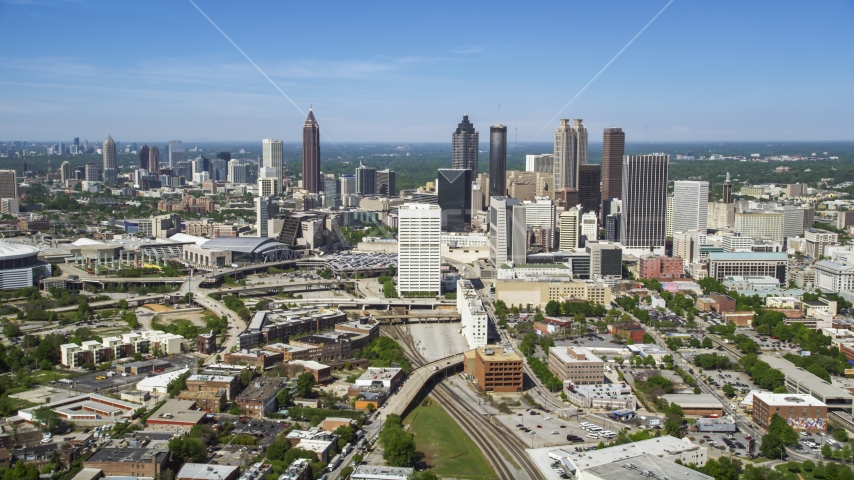 Midtown skyscrapers with Downtown Atlanta in the distance, Georgia Aerial Stock Photo AX37_011.0000045F | Axiom Images