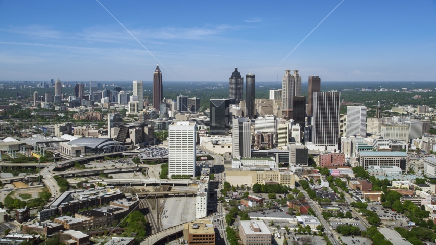 Midtown skyscrapers with Downtown Atlanta in the distance, Georgia Aerial Stock Photo AX37_011.0000209F | Axiom Images