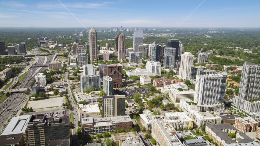 Midtown skyscrapers, hazy, Atlanta, Georgia Aerial Stock Photo AX37_018.0000051F | Axiom Images