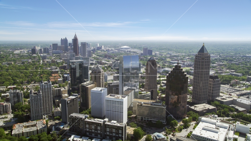 Midtown skyscrapers with Downtown in distance, Atlanta, Georgia Aerial Stock Photo AX37_024.0000140F | Axiom Images