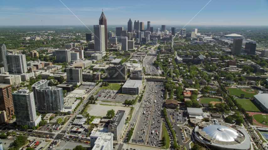 Downtown Connector,  Midtown skyscrapers, Atlanta, Georgia Aerial Stock Photo AX37_035.0000251F | Axiom Images