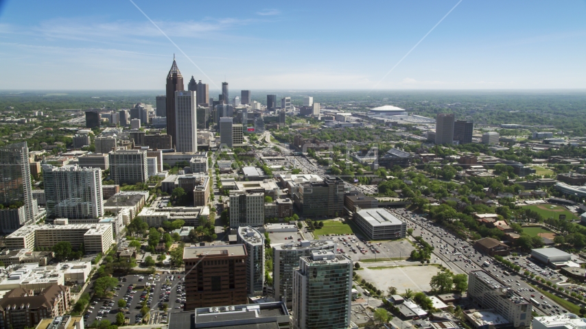 Bank of America Plaza and Downtown skyscrapers, from Midtown Atlanta, Georgia Aerial Stock Photo AX37_036.0000134F | Axiom Images