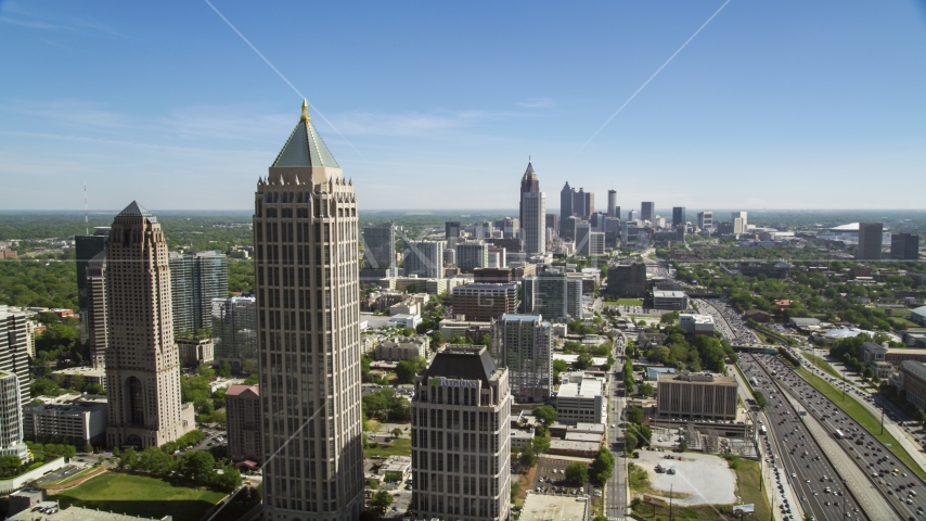 Midtown Atlanta skyscrapers and office buildings along Downtown Connector, Georgia Aerial Stock Photo AX37_041.0000075F | Axiom Images