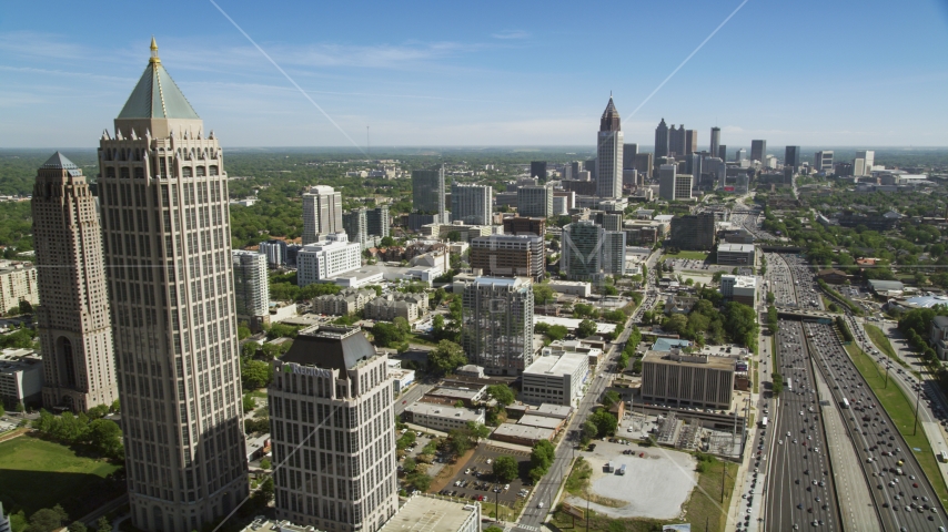 Midtown Atlanta skyscrapers and office buildings along Downtown Connector, Georgia Aerial Stock Photo AX37_041.0000178F | Axiom Images