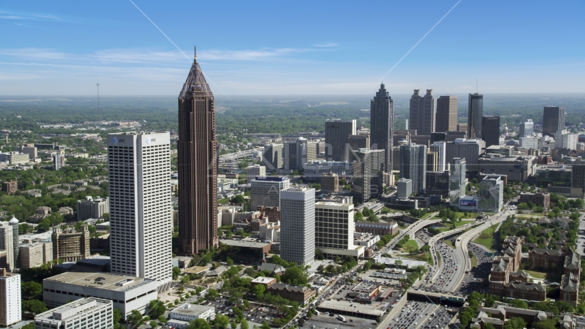 Midtown Atlanta skyscrapers near Downtown skyscrapers, Georgia Aerial Stock Photo AX37_042.0000265F | Axiom Images