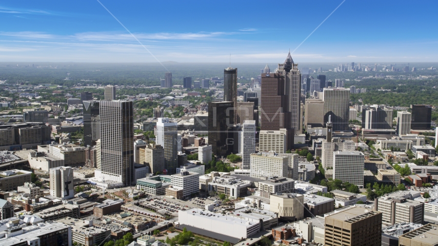 Downtown Atlanta skyscrapers and office buildings, Georgia Aerial Stock Photo AX37_064.0000071F | Axiom Images