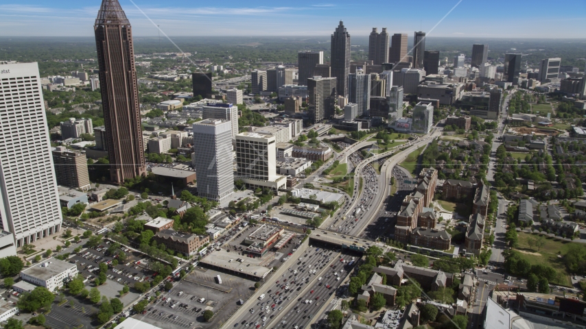 Heavy traffic on Downtown Connector, Midtown Atlanta, Georgia Aerial Stock Photo AX37_074.0000095F | Axiom Images