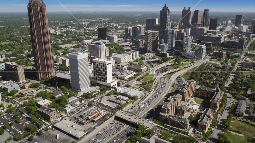 Heavy traffic on Downtown Connector, Midtown Atlanta, Georgia Aerial Stock Photo AX37_074.0000191F | Axiom Images
