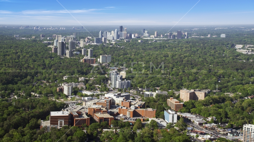 Wide shot of skyscrapers and high-rises surrounded by forests, Buckhead, Georgia Aerial Stock Photo AX38_007.0000035F | Axiom Images