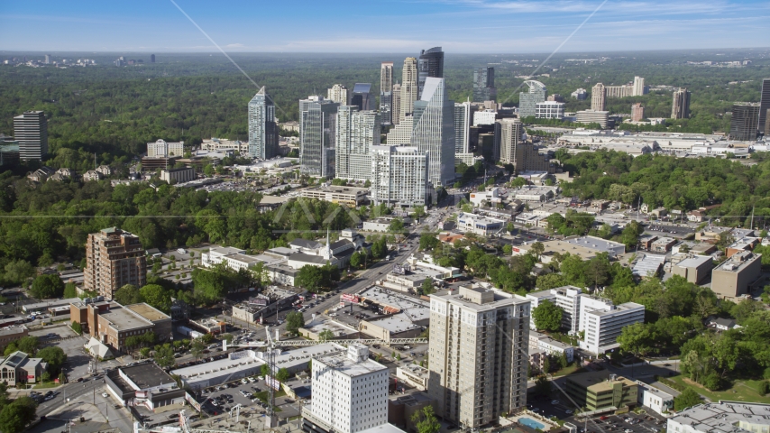 Skyscrapers overlooking forests, Buckhead, Georgia Aerial Stock Photo AX38_012.0000089F | Axiom Images