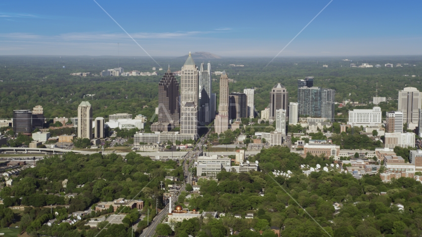 Wide view of Midtown Atlanta skyscrapers from West Atlanta, Georgia Aerial Stock Photo AX38_060.0000098F | Axiom Images