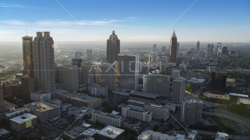 Skyscrapers and office buildings, hazy; Downtown Atlanta, Georgia Aerial Stock Photo AX39_017.0000115F | Axiom Images