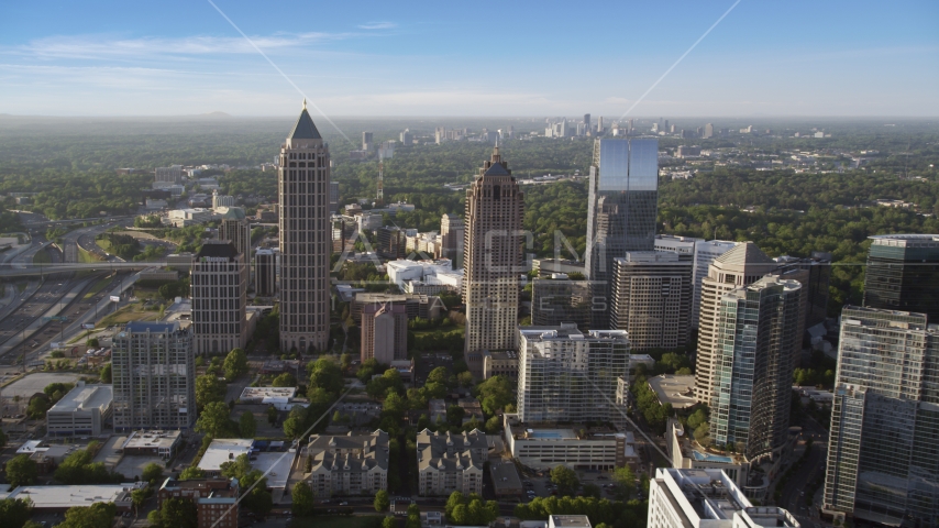 One Atlantic Center and surrounding skyscrapers, Midtown Atlanta, sunset Aerial Stock Photo AX39_022.0000127F | Axiom Images
