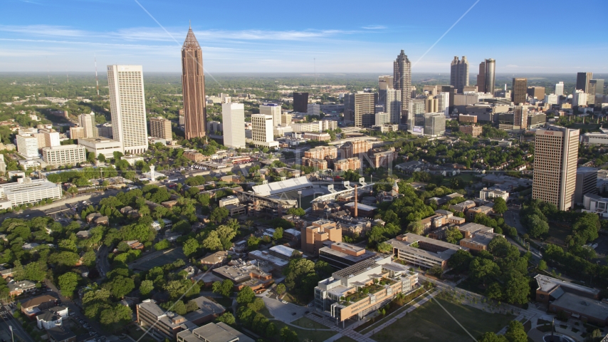 Atlanta skyscrapers and Bobby Dodd Stadium, Georgia Aerial Stock Photo AX39_028.0000238F | Axiom Images