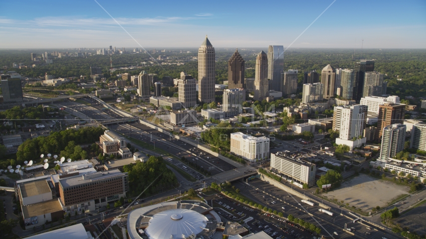 I-85 and Midtown Atlanta skyscrapers in Georgia Aerial Stock Photo AX39_030.0000011F | Axiom Images