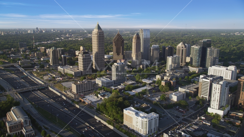 The skyscrapers of Midtown Atlanta, Georgia and the Interstate 85 freeway Aerial Stock Photo AX39_030.0000192F | Axiom Images
