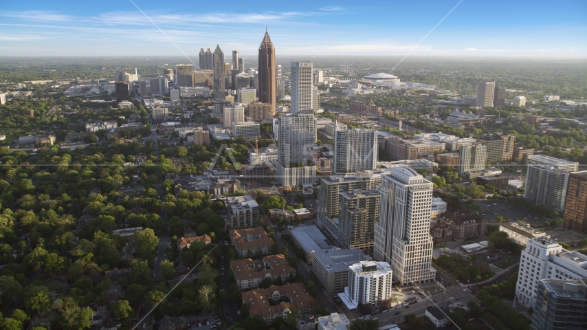 Midtown Atlanta buildings with Downtown Atlanta in the background, Georgia Aerial Stock Photo AX39_034.0000032F | Axiom Images