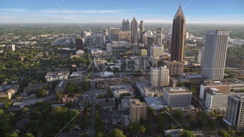 Downtown Atlanta skyscrapers behind Bank of America Plaza, Georgia Aerial Stock Photo AX39_035.0000194F | Axiom Images