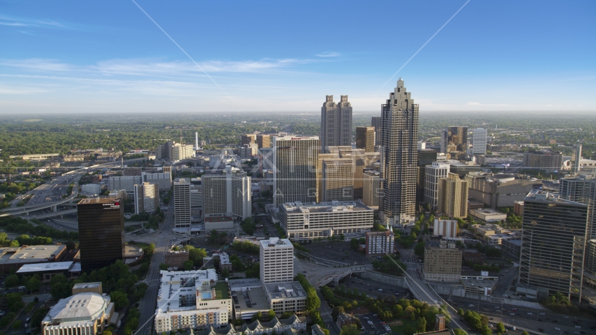 SunTrust Plaza and Atlanta Marriott Marquis, Downtown Atlanta Aerial Stock Photo AX39_037.0000096F | Axiom Images