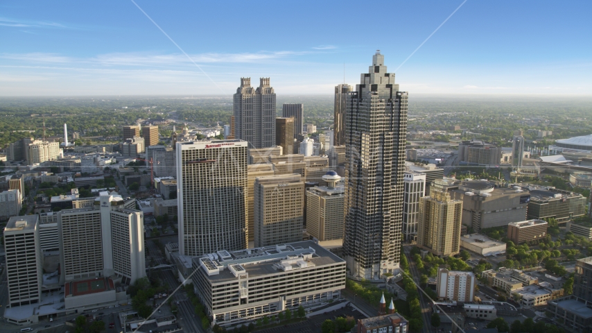 SunTrust Plaza and the Atlanta Marriott Marquis, Downtown Atlanta, Georgia Aerial Stock Photo AX39_037.0000299F | Axiom Images
