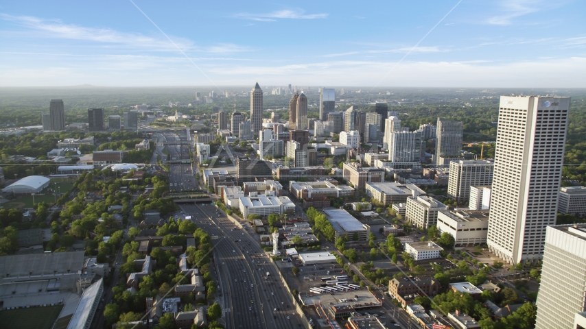 Downtown Connector while alongside One Atlantic Center, Midtown Atlanta Aerial Stock Photo AX39_050.0000025F | Axiom Images