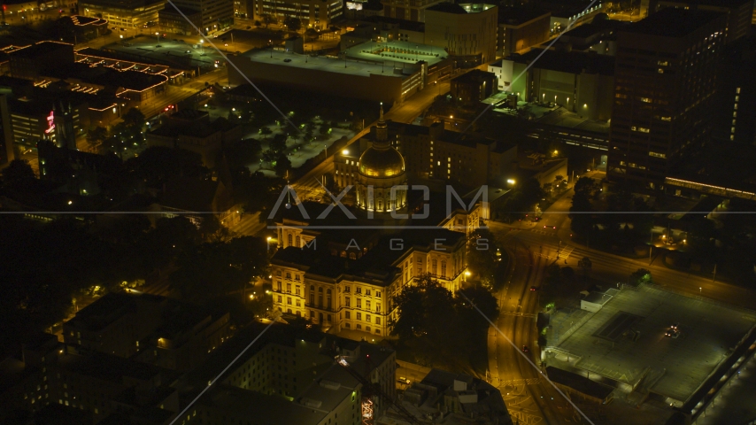 The Georgia State Capitol in Downtown Atlanta, night Aerial Stock Photo AX41_007.0000103F | Axiom Images