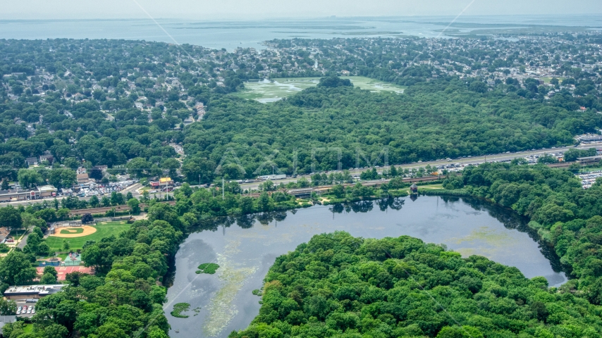 Lakes in the Massapequa Preserve, Massapequa Park, Long Island, New York Aerial Stock Photo AXP071_000_0010F | Axiom Images