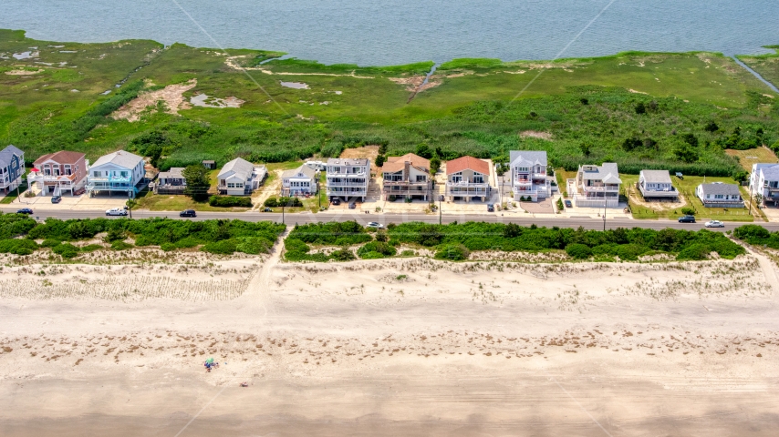 Beachfront homes in Strathmere, New Jersey Aerial Stock Photo AXP071_000_0026F | Axiom Images