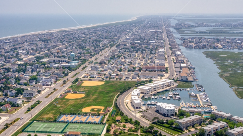 Coastal residential neighborhoods in Avalon, New Jersey Aerial Stock Photo AXP071_000_0028F | Axiom Images