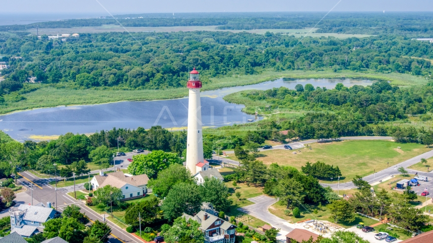 Cape May Lighthouse by Lighthouse Pond, New Jersey Aerial Stock Photo AXP072_000_0001F | Axiom Images