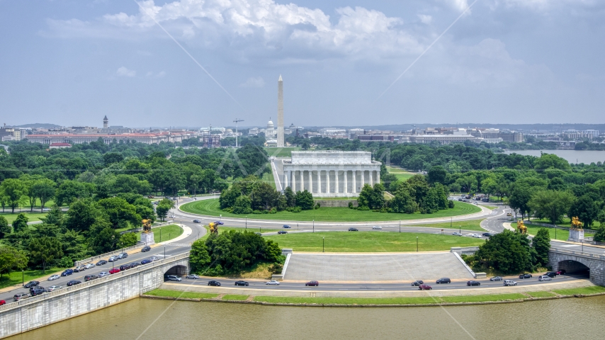 Lincoln Memorial and Washington Monument in Washington DC Aerial Stock Photo AXP074_000_0007F | Axiom Images