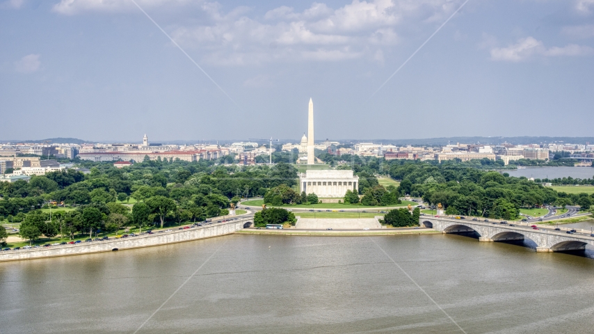 The Washington Monument and Lincoln Memorial in Washington DC Aerial Stock Photo AXP075_000_0020F | Axiom Images