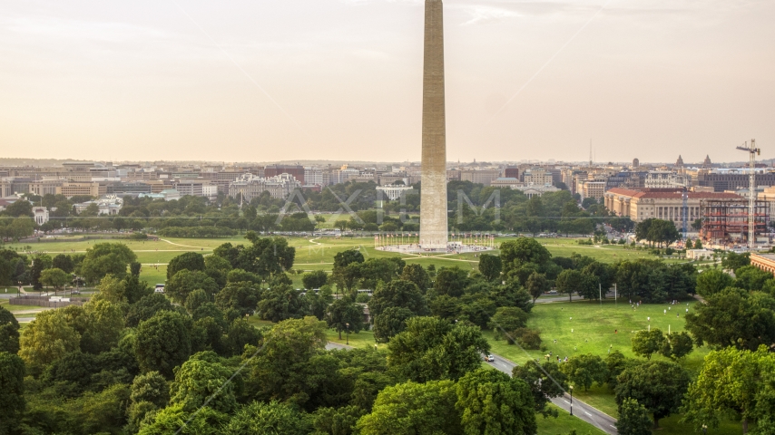 The White House and Washington Monument, Washington D.C., sunset Aerial Stock Photo AXP076_000_0007F | Axiom Images