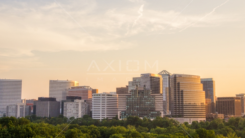 Office buildings in Arlington, Virginia at sunset Aerial Stock Photo AXP076_000_0008F | Axiom Images