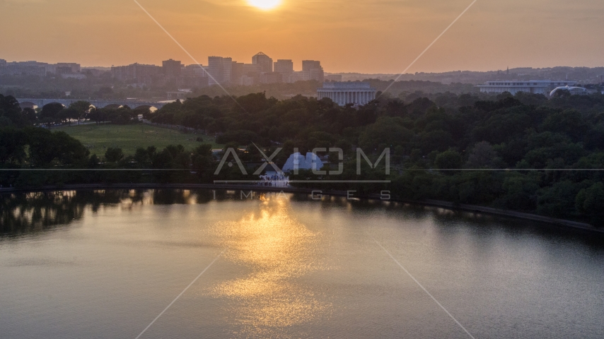 Lincoln Memorial and the MLK National Memorial in Washington D.C., sunset Aerial Stock Photo AXP076_000_0011F | Axiom Images