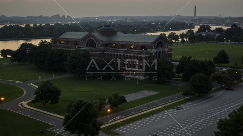 Roosevelt Hall at the National War College, Washington, D.C., twilight Aerial Stock Photo AXP076_000_0033F | Axiom Images