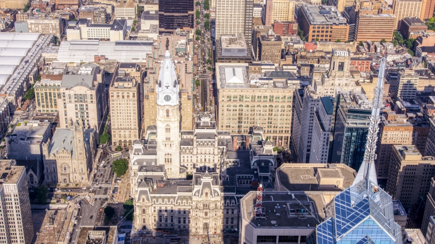 A view of Philadelphia City Hall, Pennsylvania Aerial Stock Photo AXP079_000_0005F | Axiom Images