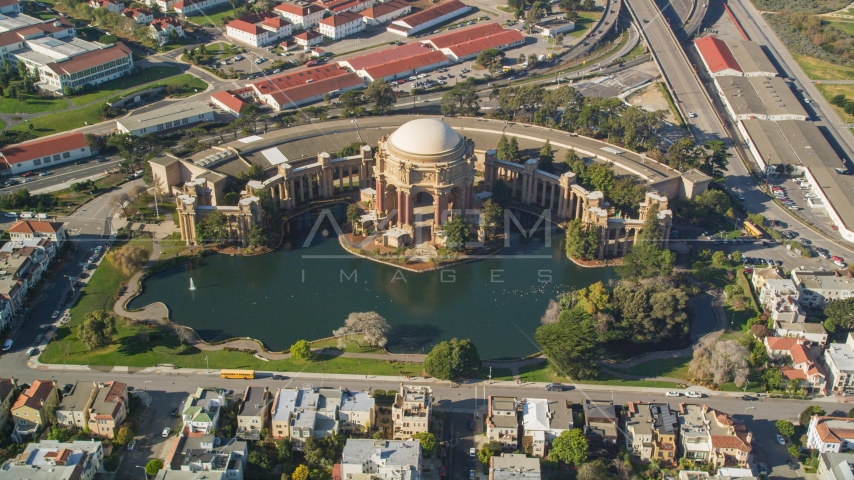 The historic Palace of Fine Arts in San Francisco, California Aerial Stock Photo DCSF05_036.0000074 | Axiom Images
