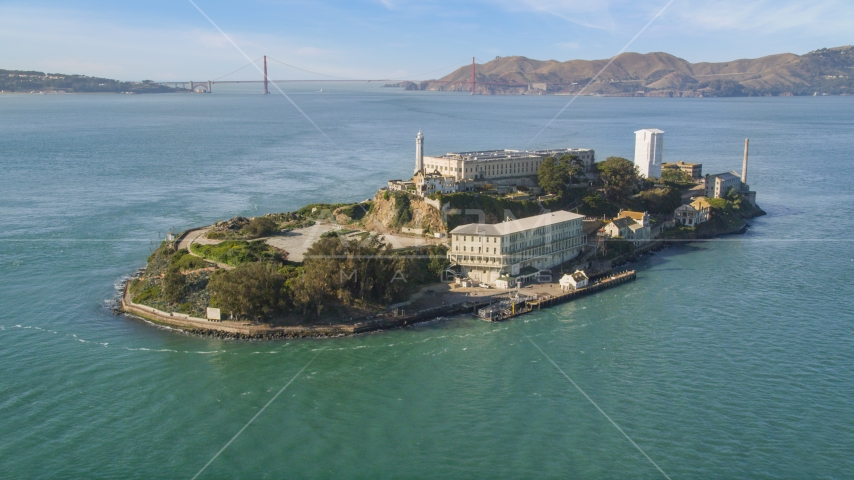 World famous Alcatraz and Golden Gate Bridge, San Francisco, California Aerial Stock Photo DCSF05_071.0000399 | Axiom Images