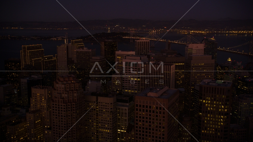Downtown San Francisco skyscrapers at night, California Aerial Stock Photo DCSF07_093.0000118 | Axiom Images