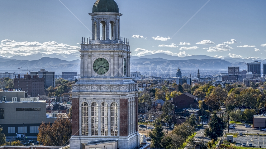 A tall clock tower in Denver, Colorado Aerial Stock Photo DXP001_000161 | Axiom Images