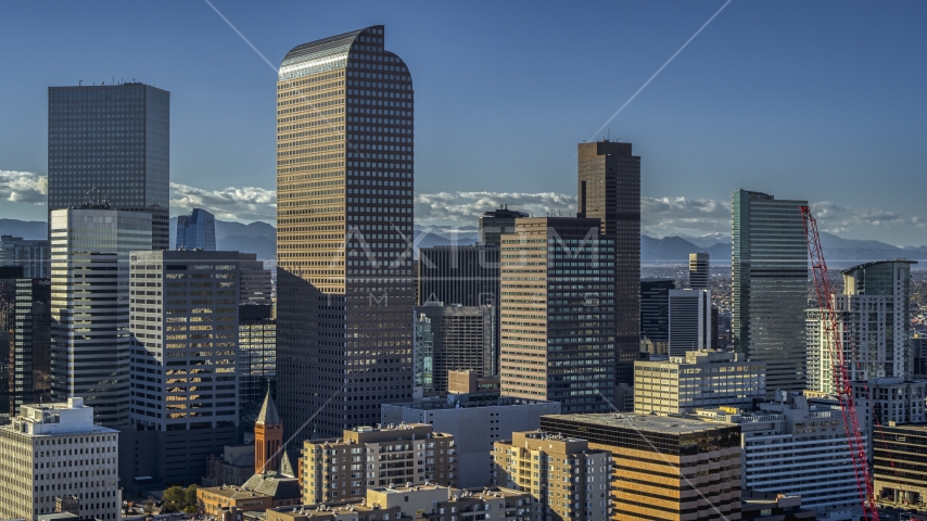 Wells Fargo Center and nearby skyscrapers in Downtown Denver, Colorado Aerial Stock Photo DXP001_000172 | Axiom Images
